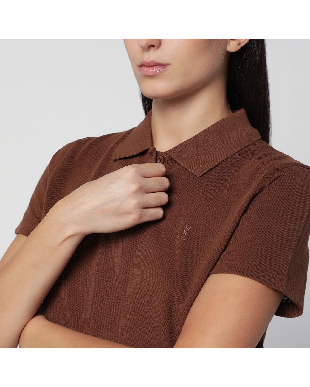 Saint Laurent Brown Caramel Cropped Polo Shirt
