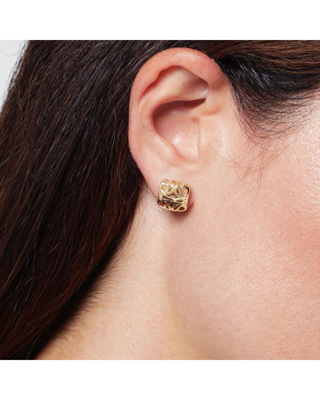 Loewe Metallic Goldtone Anagram Bombé Stud Earrings