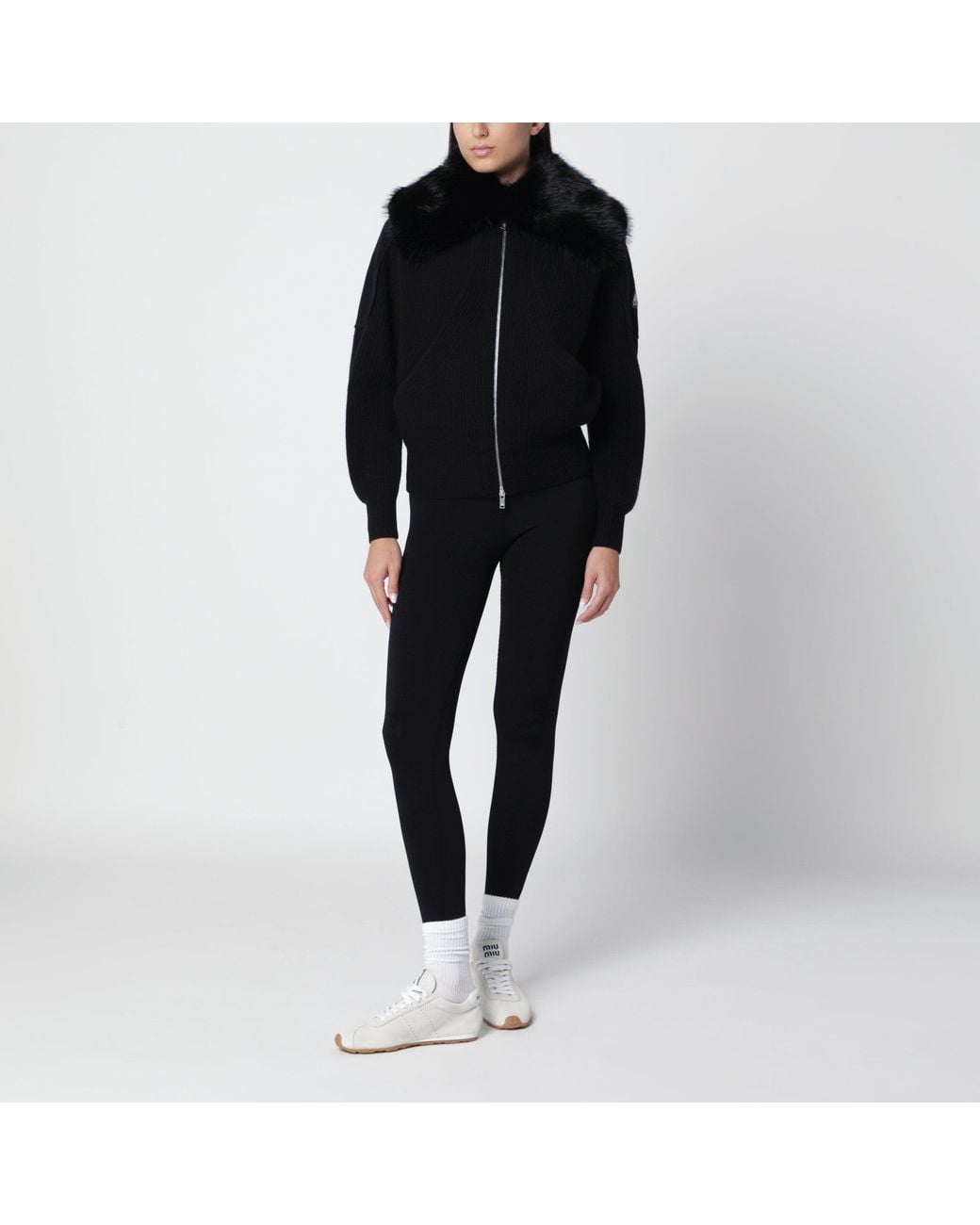 Moose Knuckles Black Wool Cardigan With Faux Fur Collar
