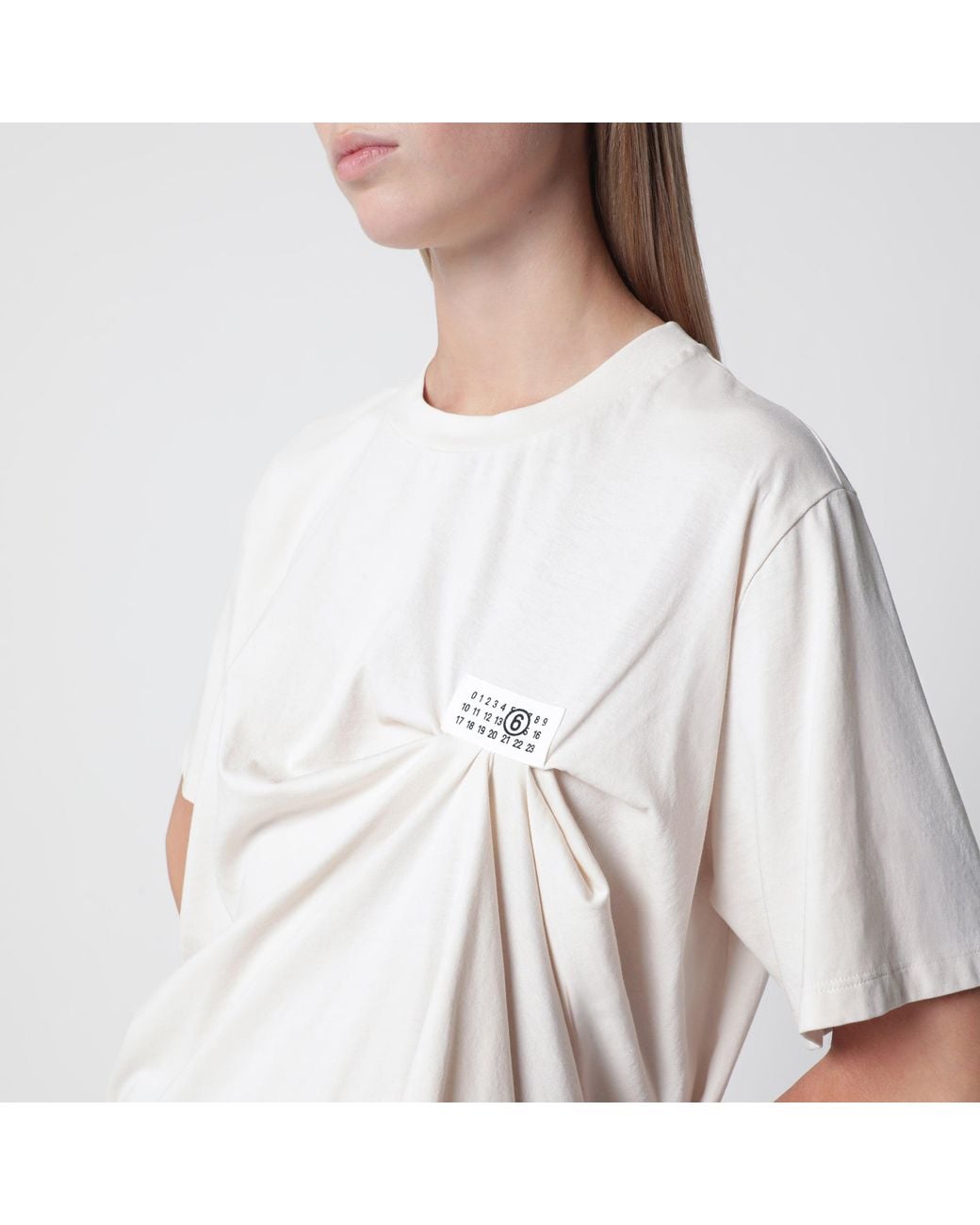 MM6 by Maison Margiela White Écru Draped T-Shirt With Logo Patch