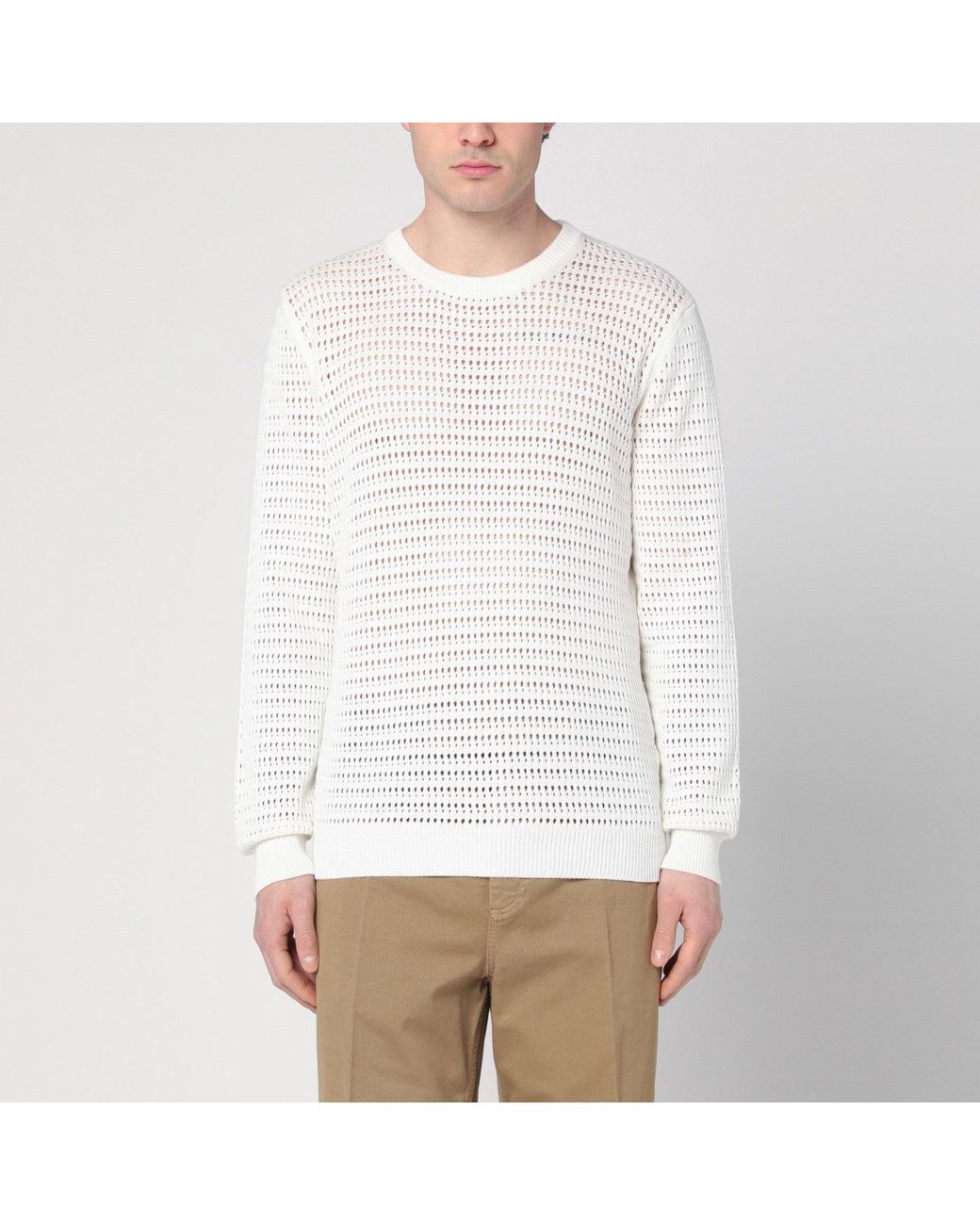 Roberto Collina White Perforated Milk-Coloured Sweater for men