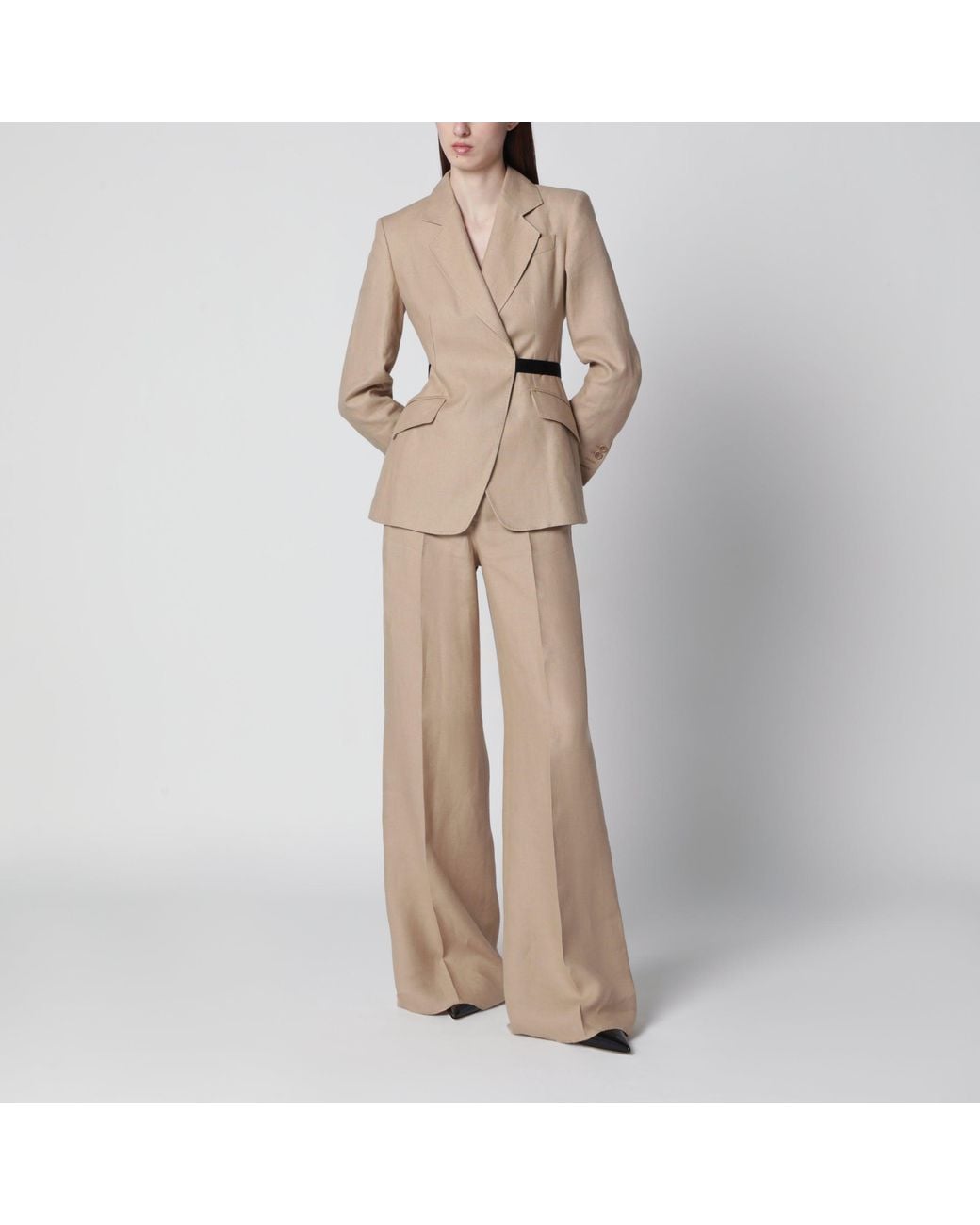 Max Mara Natural Regular-Fit Linen Natté Trousers