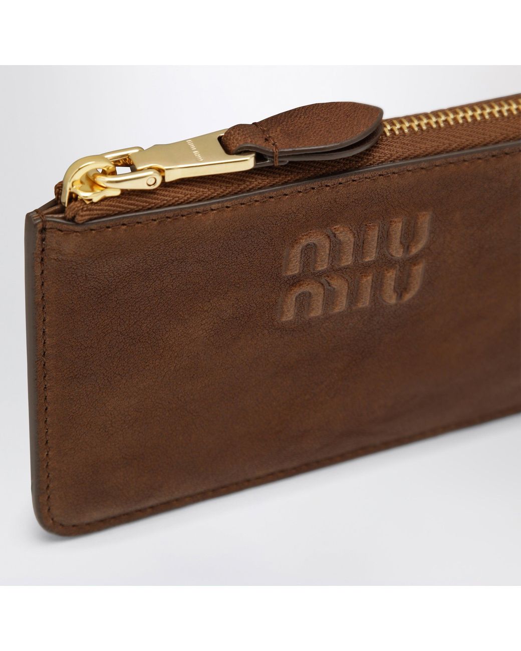 Miu Miu Brown Rovere Zip Card Holder