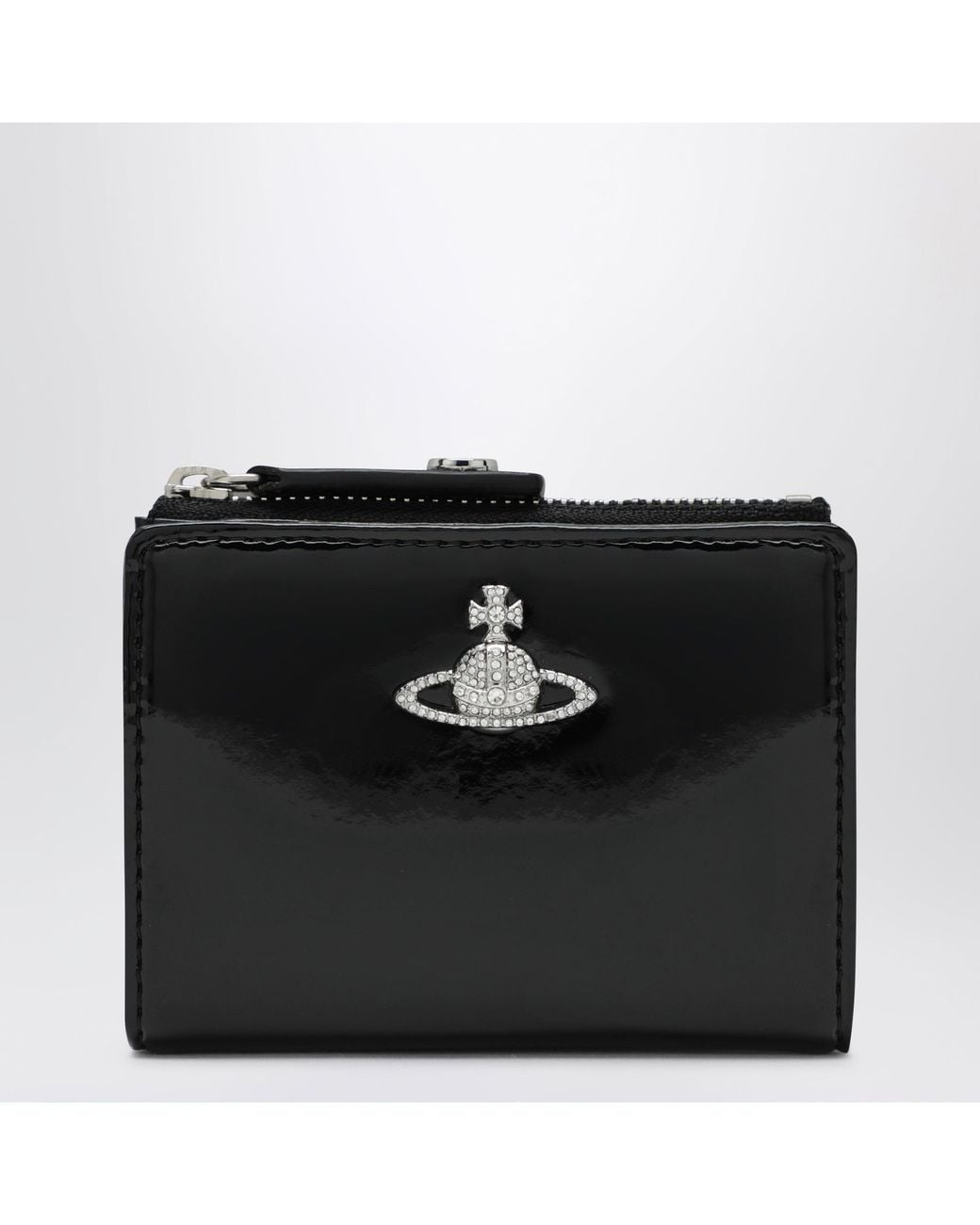 Vivienne Westwood Black Slim Flap Card Holder With Crystal-Embellished Orb Bas Relief