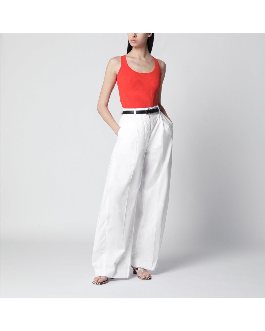 Max Mara Red Coral Ribbed Technical Yarn Top