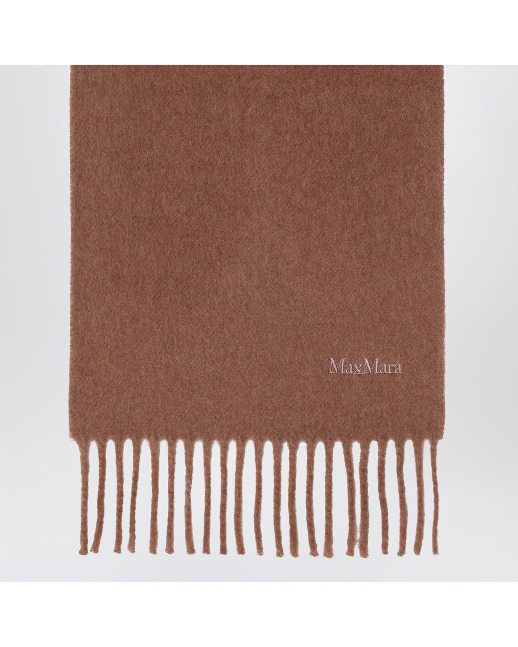 Max Mara Brown Camel Fringed Wool Scarf