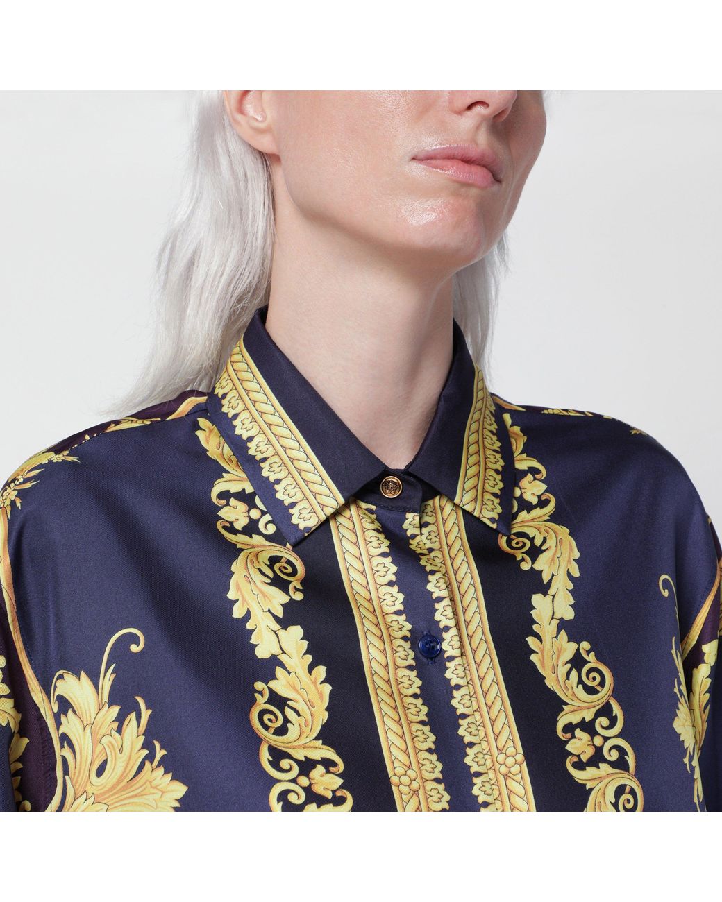 Versace Blue New Barocco Silk Twill Shirt
