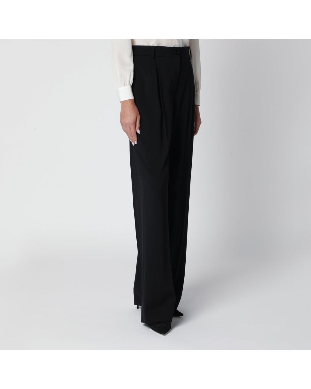 Dolce & Gabbana Black Double Pinch Virgin Wool Trousers