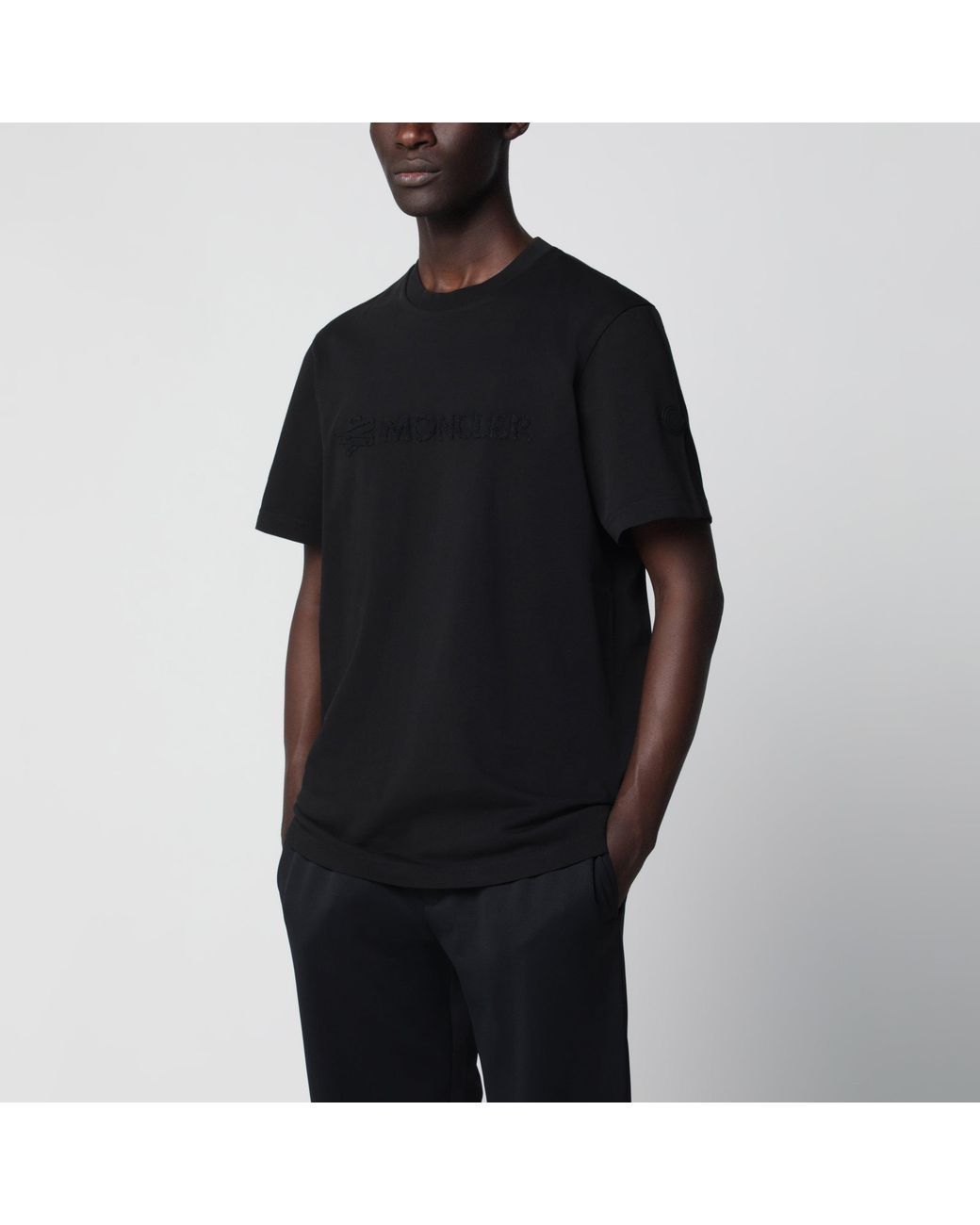 Moncler Black Cotton Jersey Logo T-Shirt for men