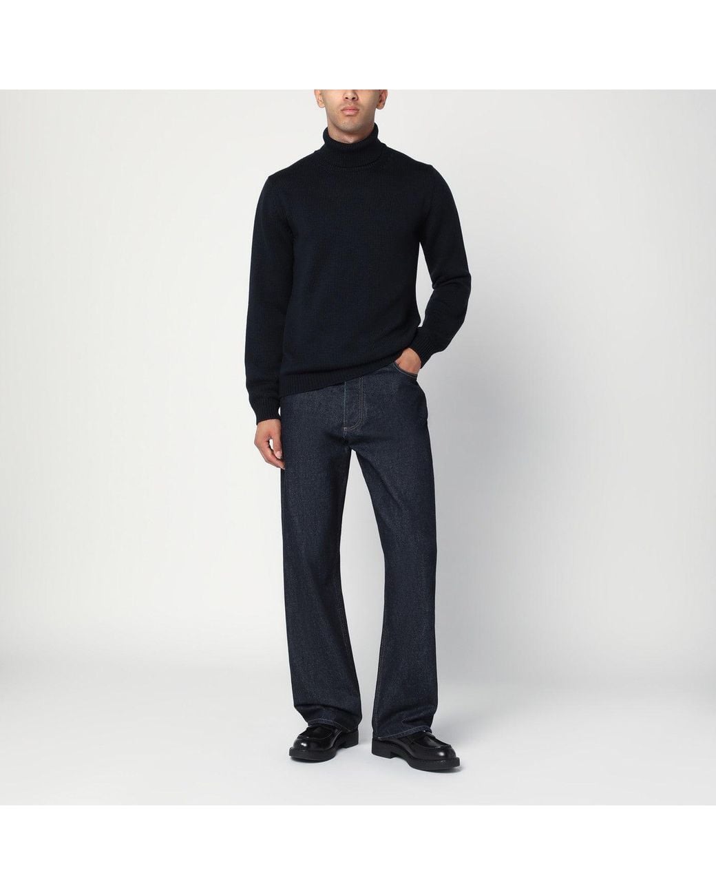 Roberto Collina Blue Wool Turtleneck Sweater for men