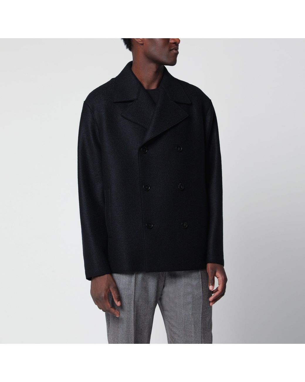 Harris Wharf London Black Short Double-Breasted Wool Coat for men