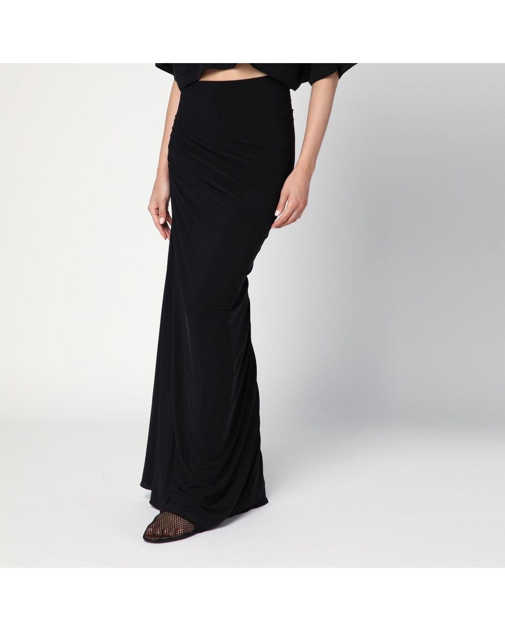 Alaïa Black Long Draped Skirt