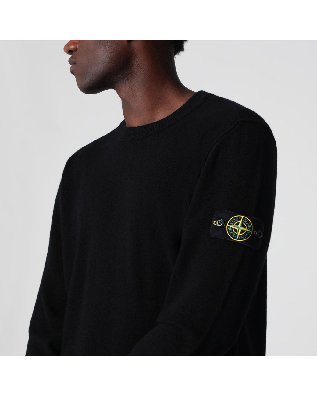 Stone Island Black Wool Crew-Neck Sweater for men