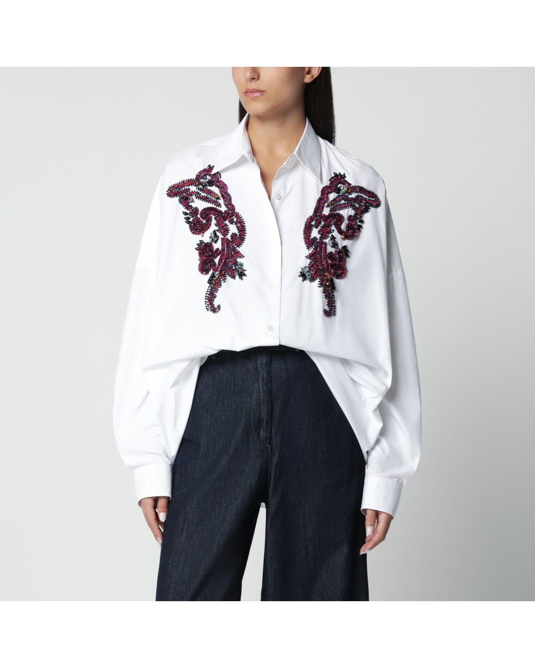 Dries Van Noten Blue Embroidered Cotton Shirt