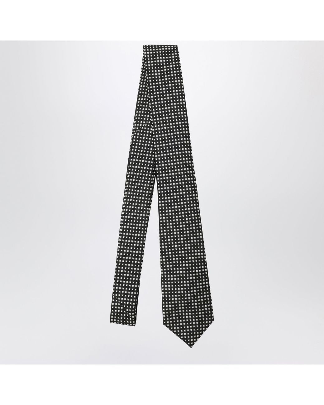 Tom Ford Black Silk Tie With Micro-Square Pattern for men
