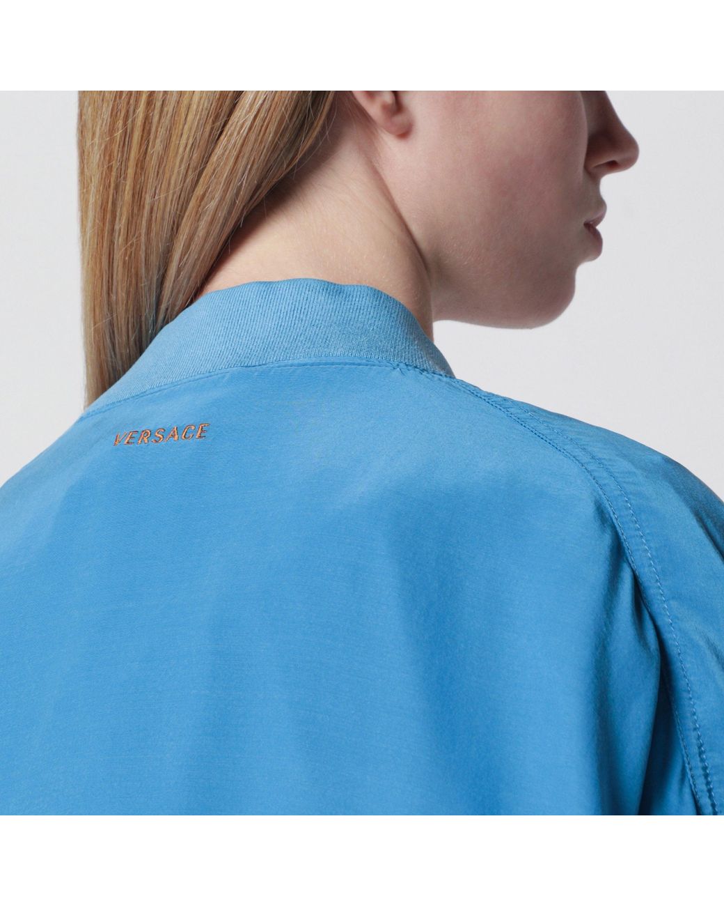 Versace Blue Light Silk Poplin Zip Blouson