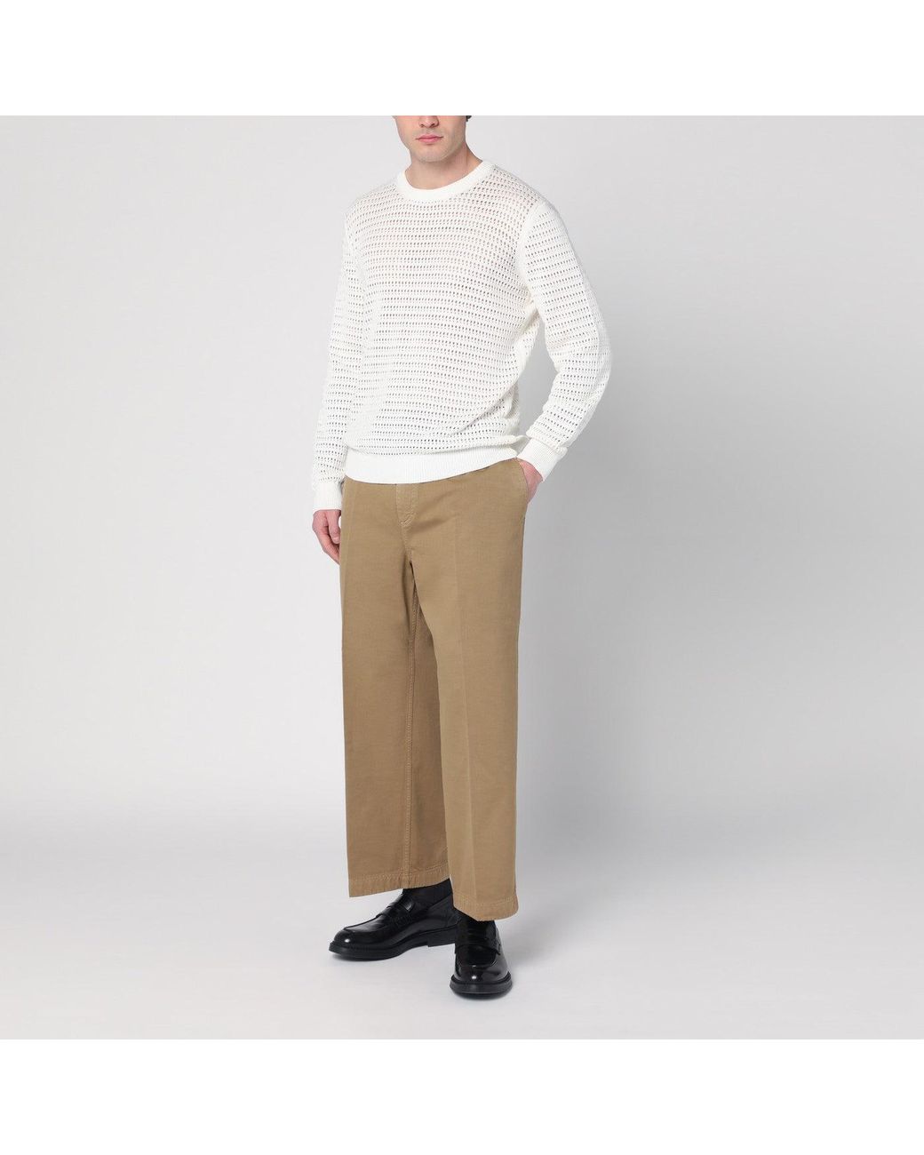 Roberto Collina White Perforated Milk-Coloured Sweater for men