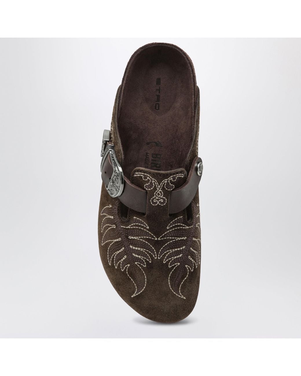 Etro Brown Boston Embroidered Suede Sabot