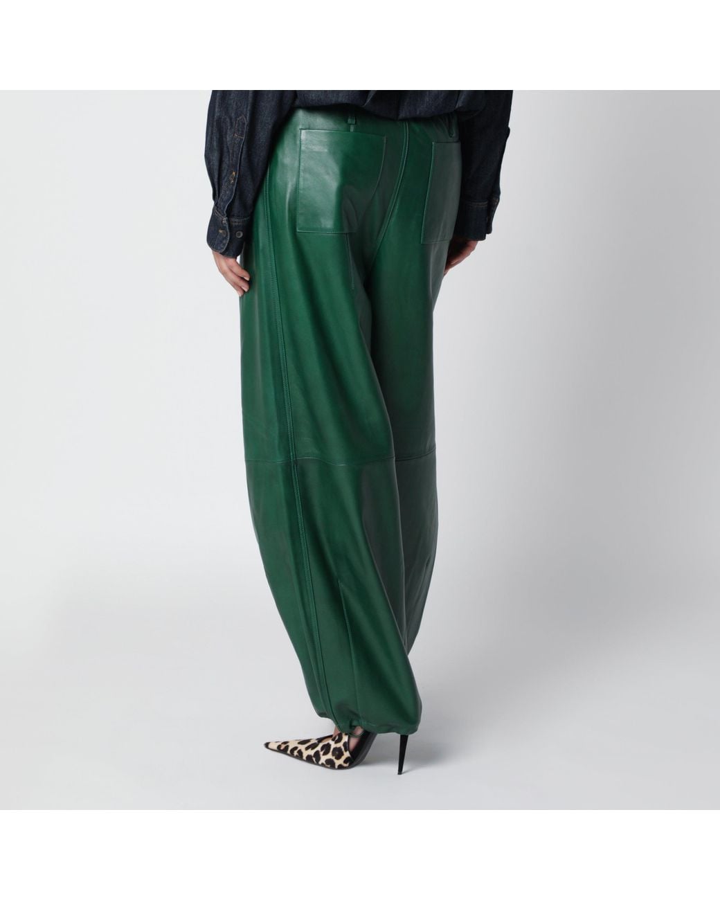 Frankie Shop Green Oakdale Leather Trousers