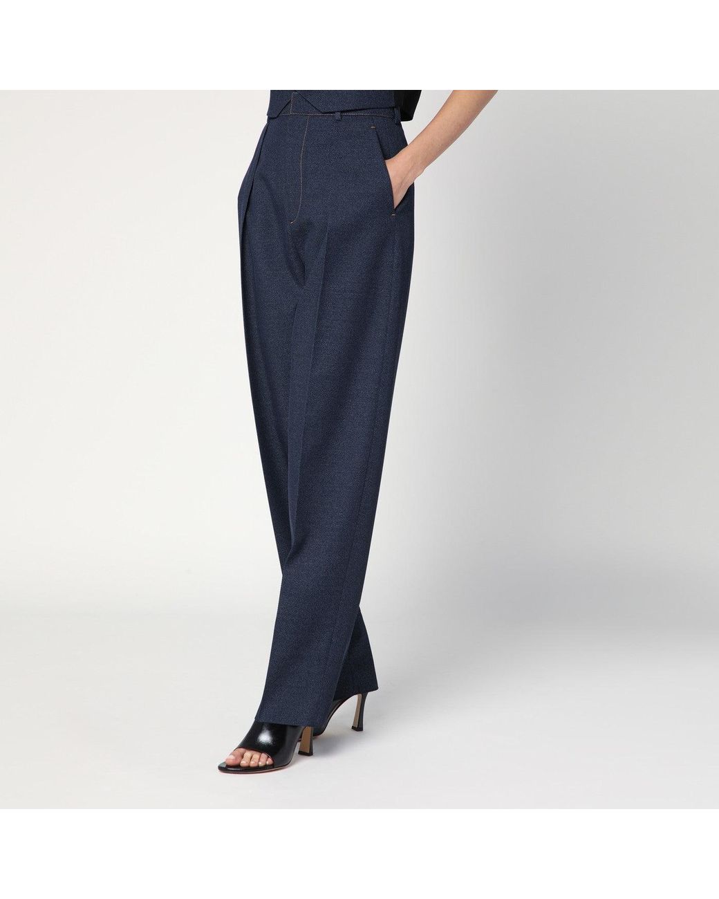 Bottega Veneta Blue Dark Indigo Pants In Wool Blend
