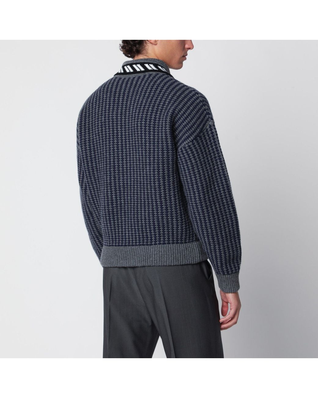 Versace Black Dark Wool Zip-Up Cardigan for men
