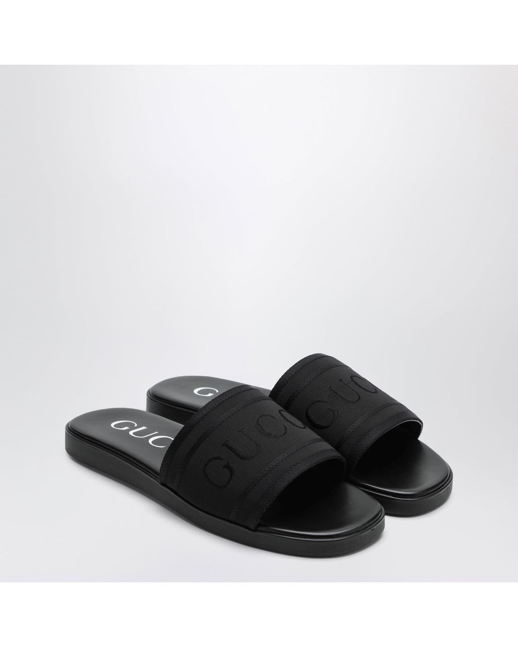 Gucci Black Jacquard Fabric Slides for men