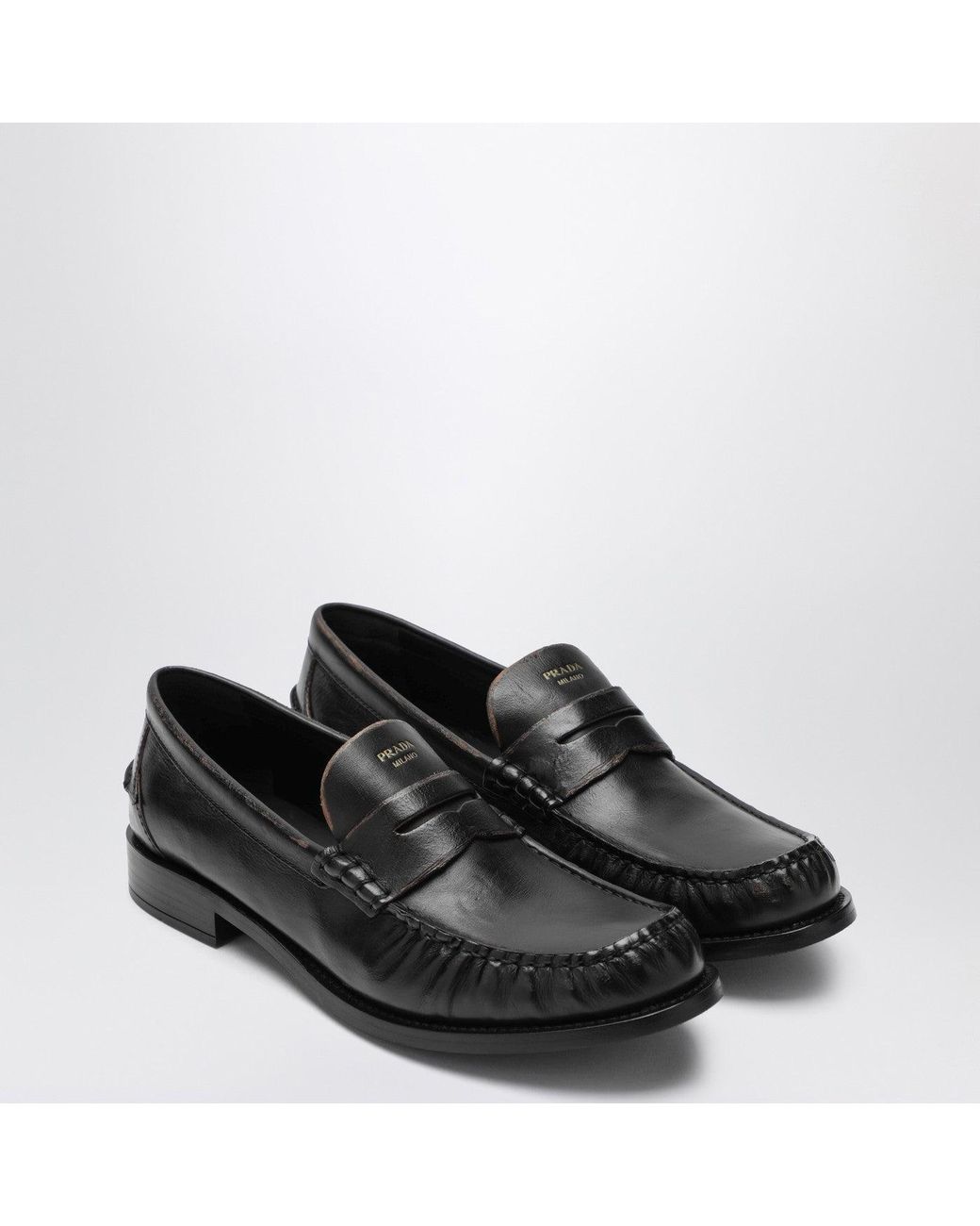 Prada Black Polished Leather Loafers