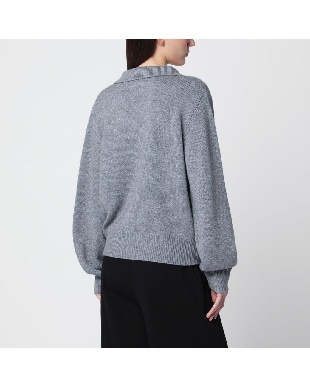 Almada Label Gray Gine Wool And Cashmere Polo Sweater