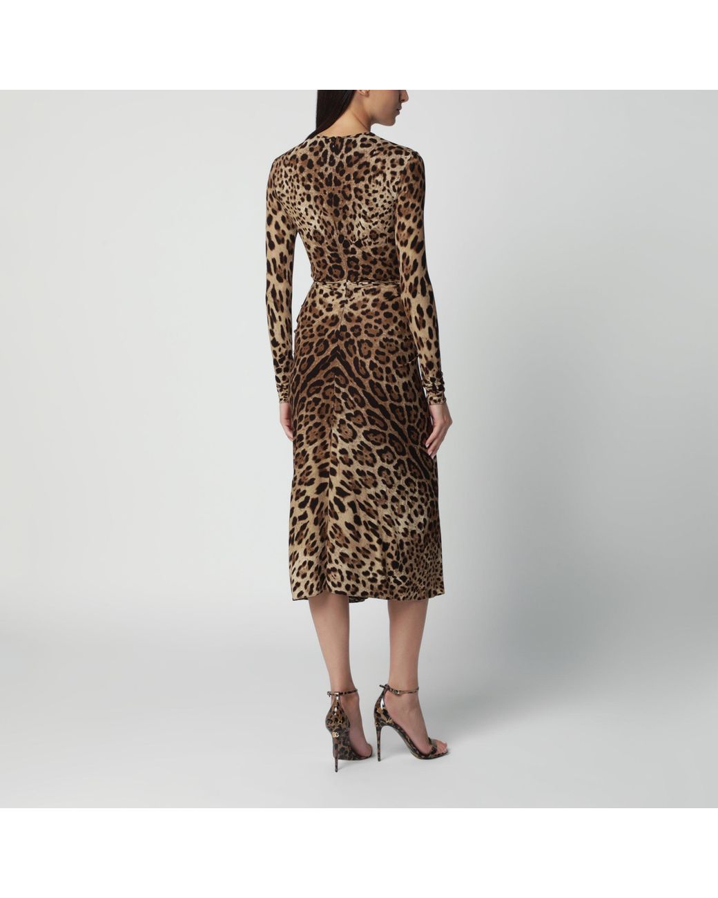 Dolce & Gabbana Brown Leopard-Print Viscose Jersey Dress