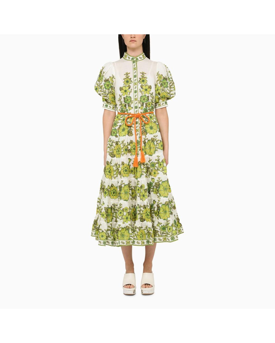 ALÉMAIS Floral Print Dress With Belt in Green | Lyst