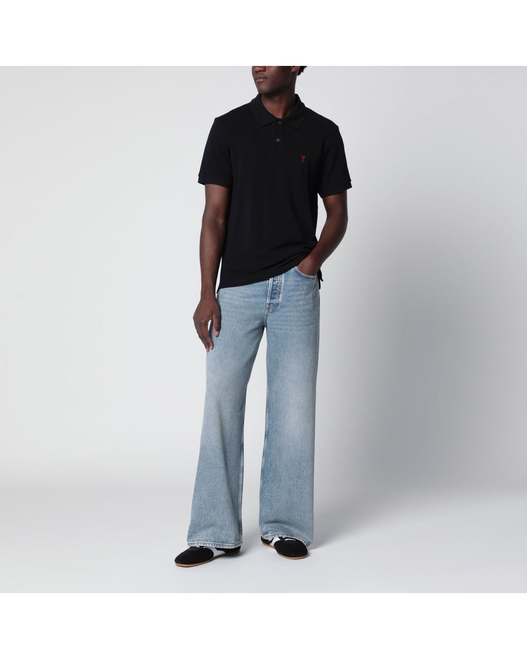 AMI Black Ami De Coeur Polo Shirt for men