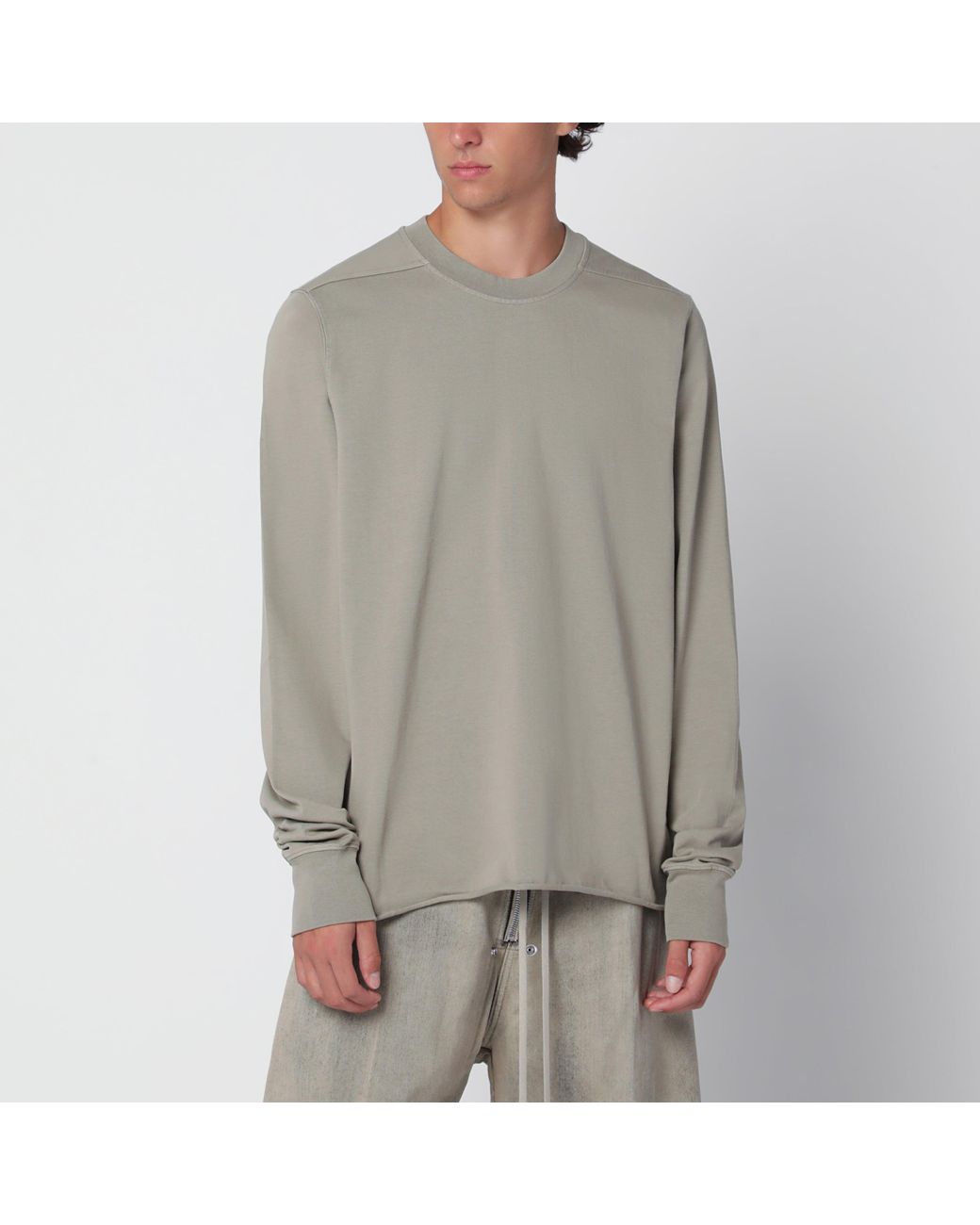 Rick Owens Gray Tower Mineral Cotton Crewneck Sweatshirt for men