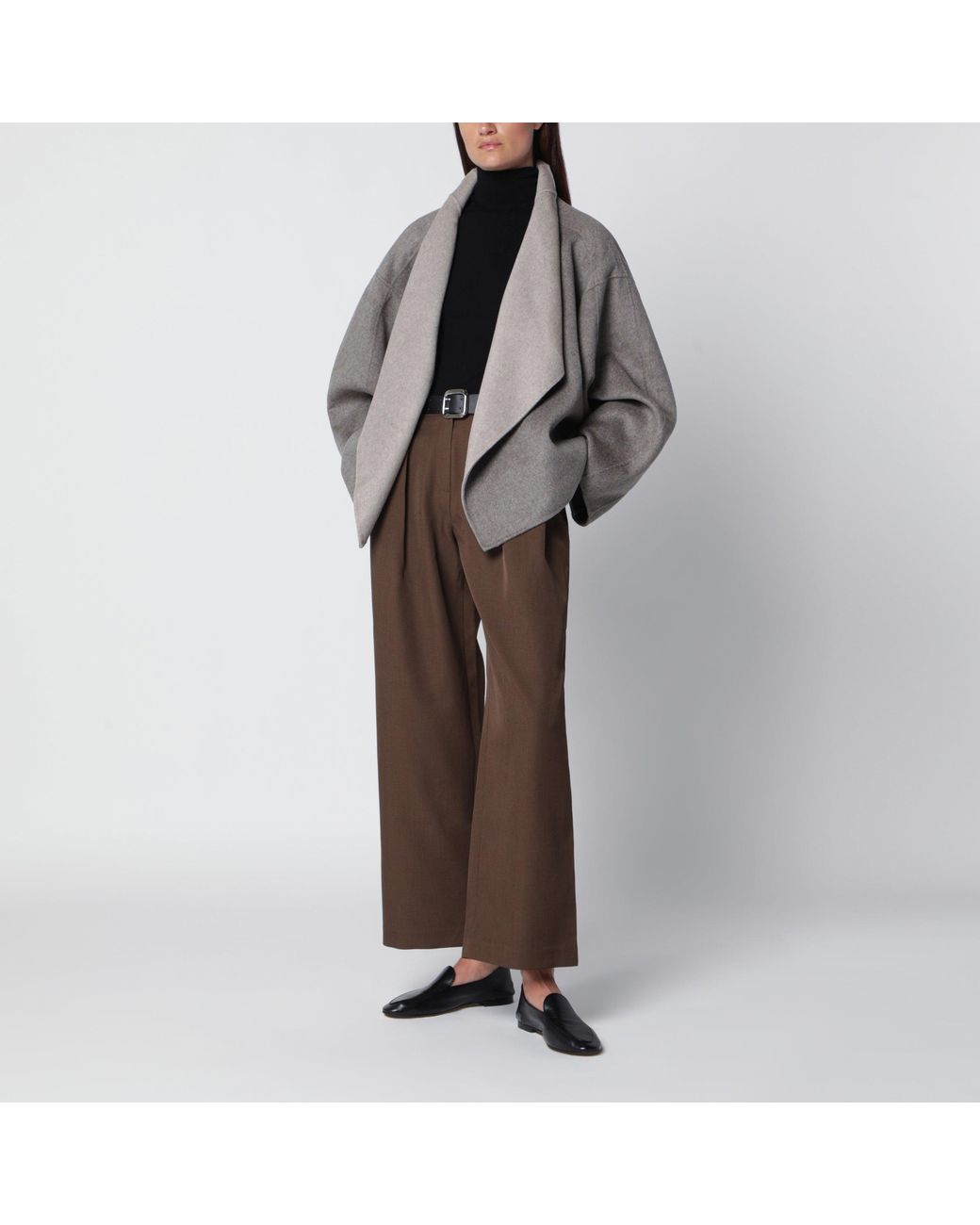 Frankie Shop Gray Onelle Short Wool-Blend Coat