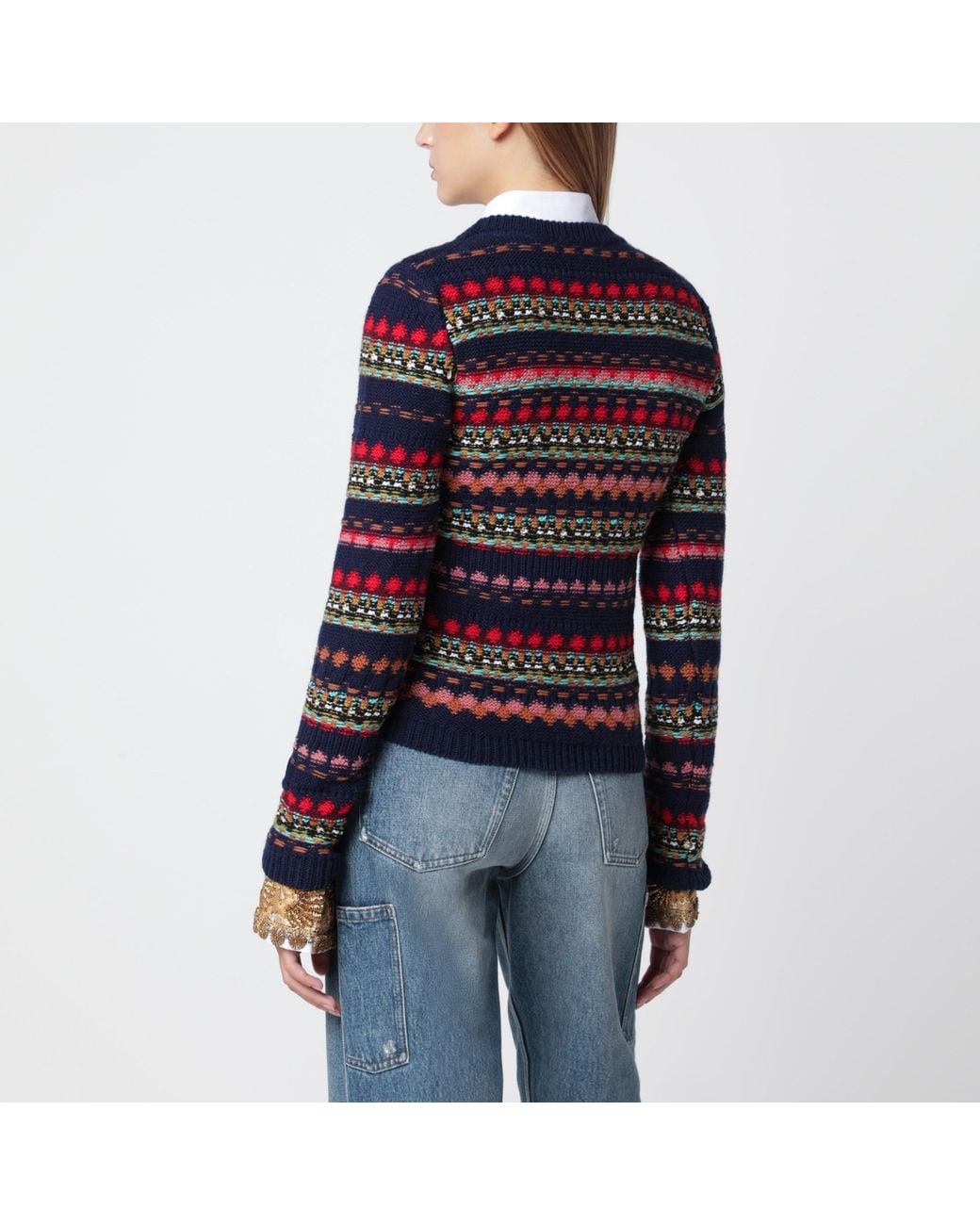 Dries Van Noten Blue Jacquard Wool Sweater