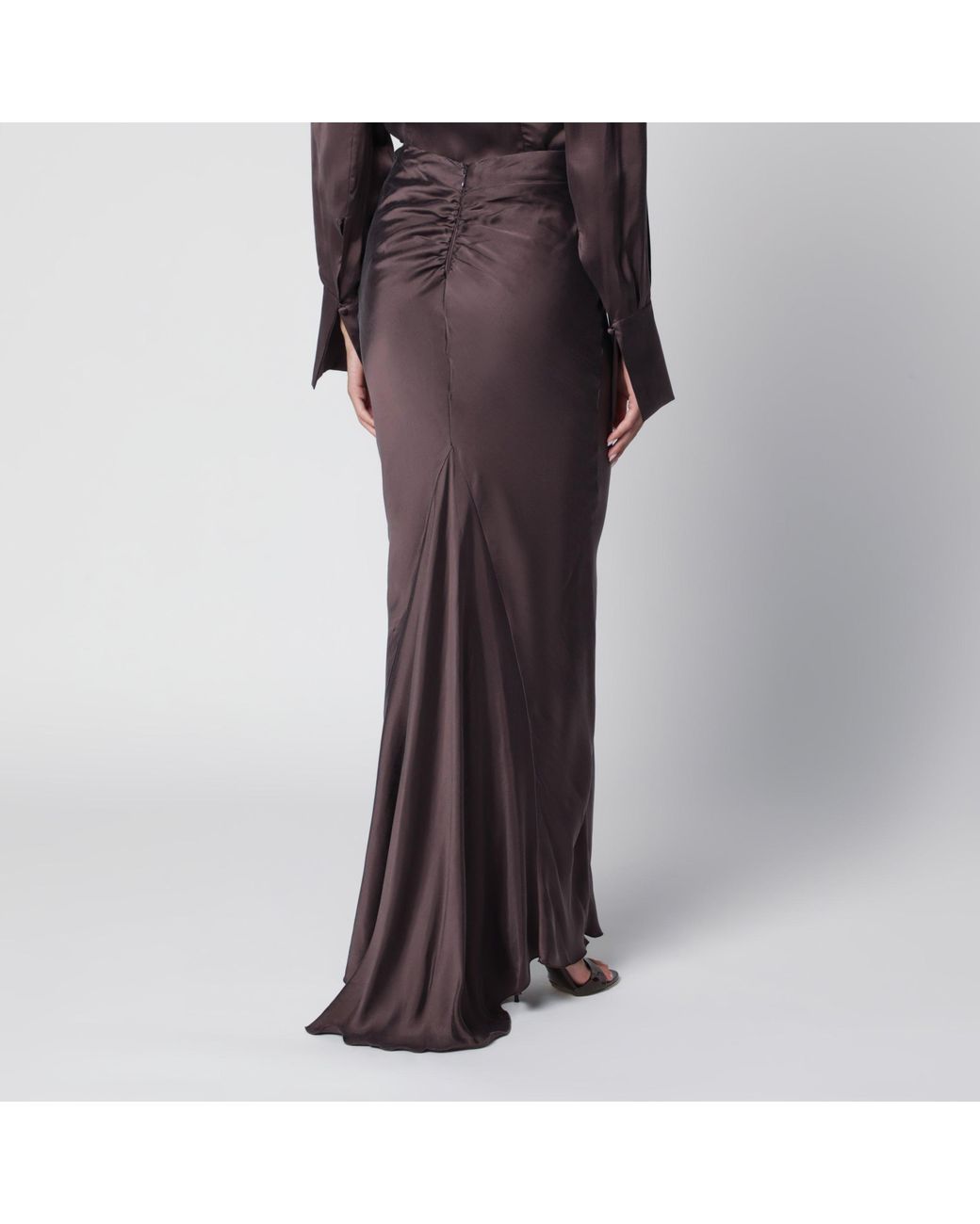 ANDAMANE Brown Long Rouge Noir Satin Skirt