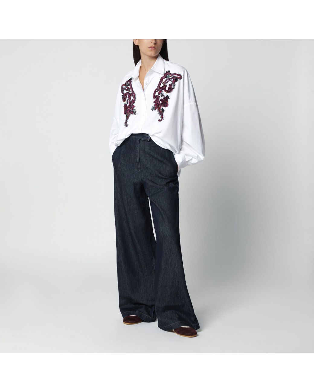 Dries Van Noten Blue Embroidered Cotton Shirt