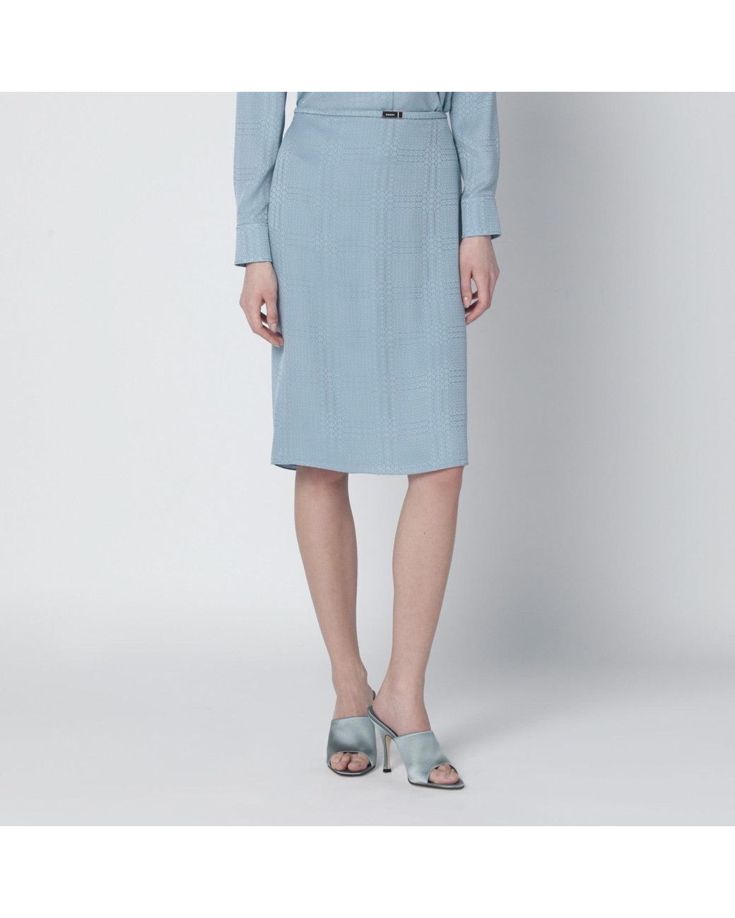 Gucci Blue Gg Jacquard Silk Skirt