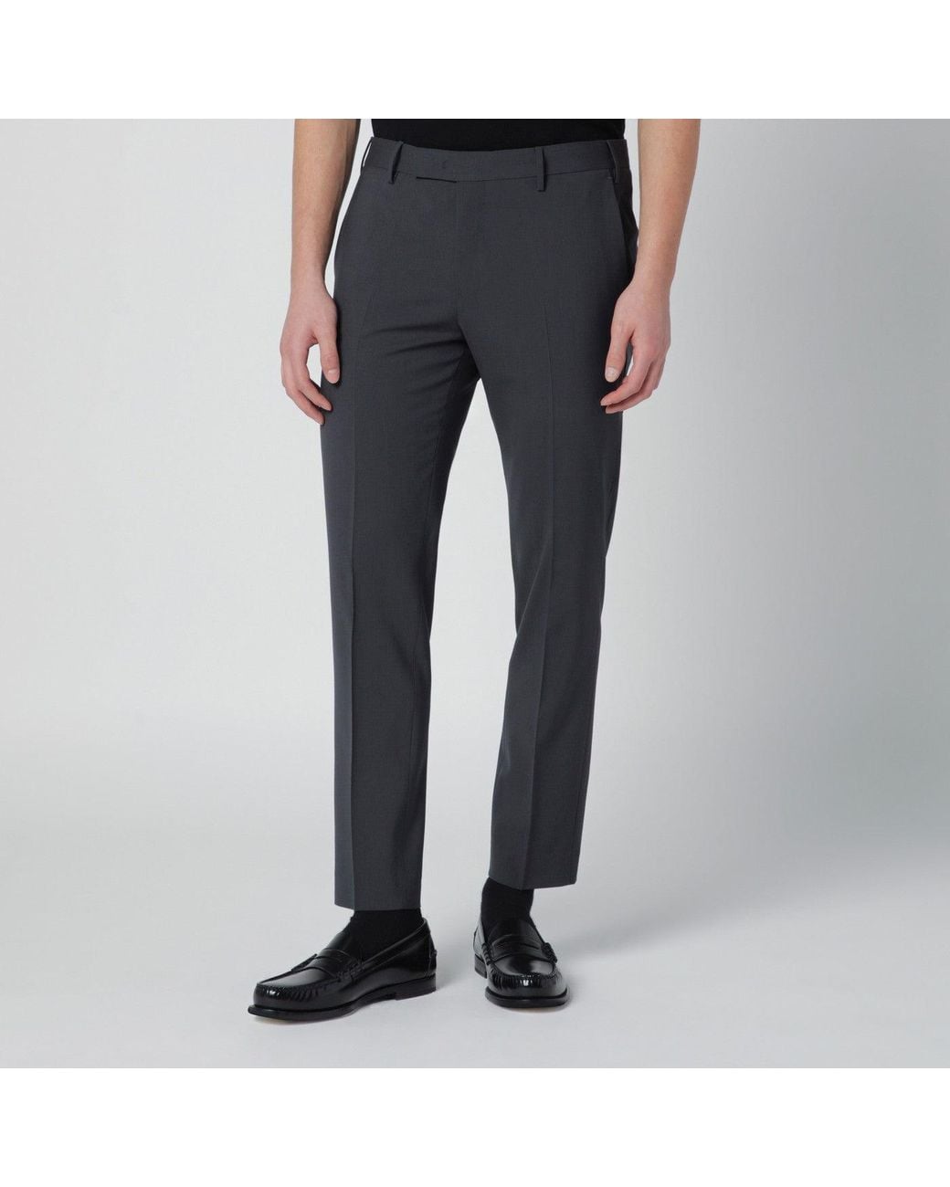 PT Torino Blue Grey Trousers In Wool Blend for men