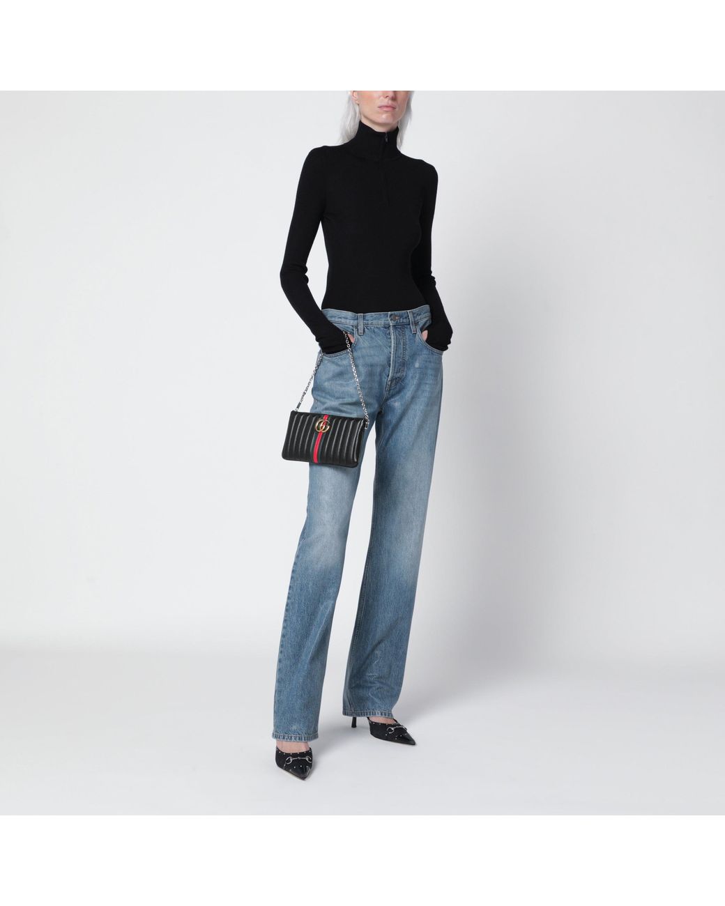 Gucci Black Gg Marmont Leather Pouch