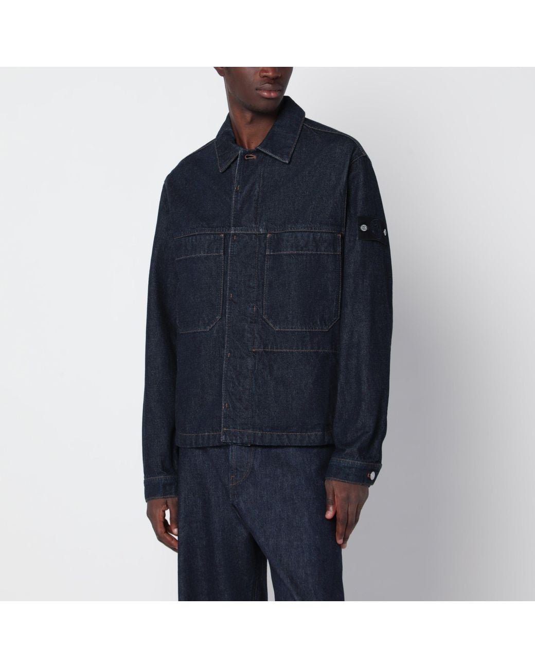 Stone Island Blue Dark Denim Shirt Jacket for men
