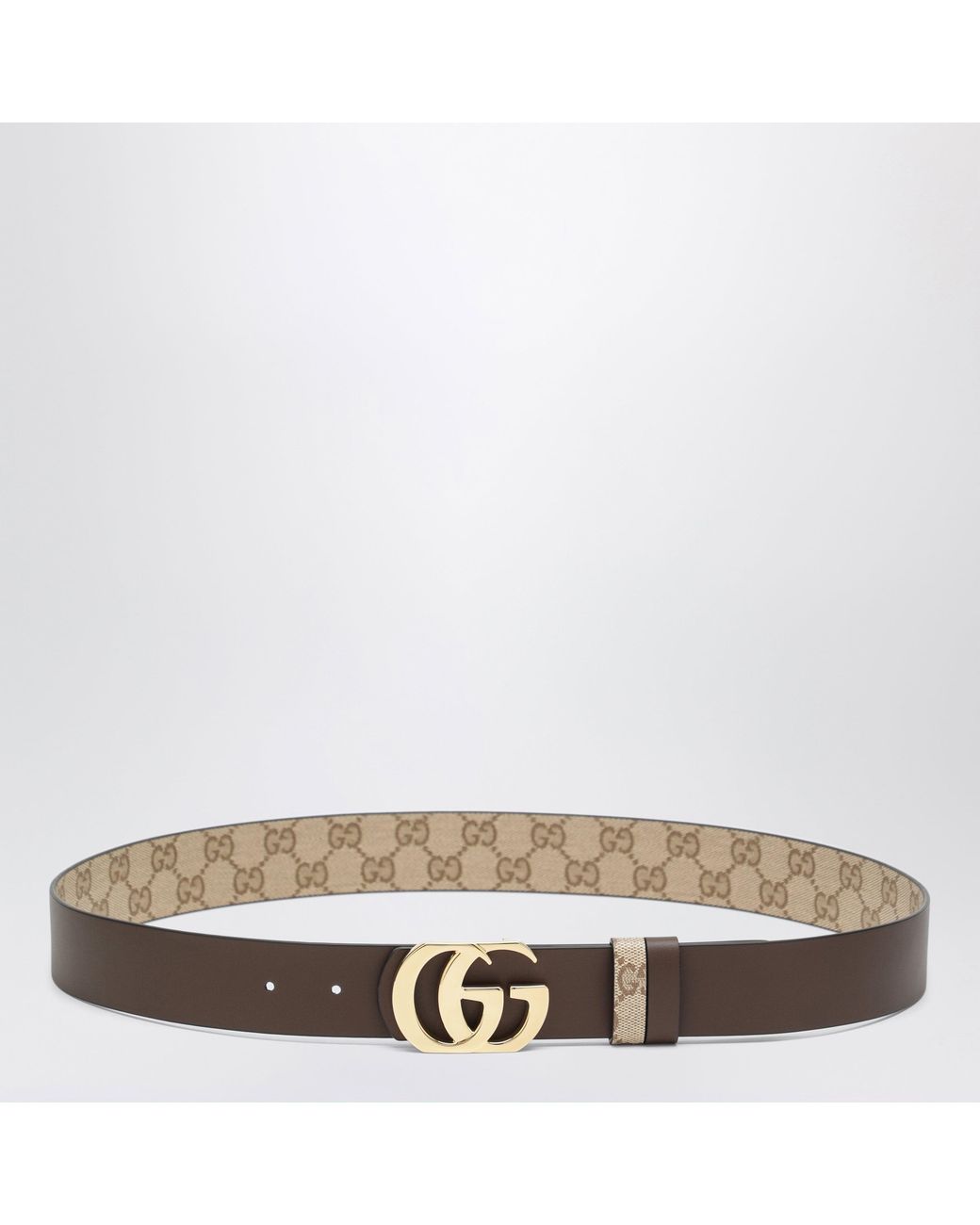 Gucci Natural Sand/Dark Reversible Cut Gg Marmont Belt for men