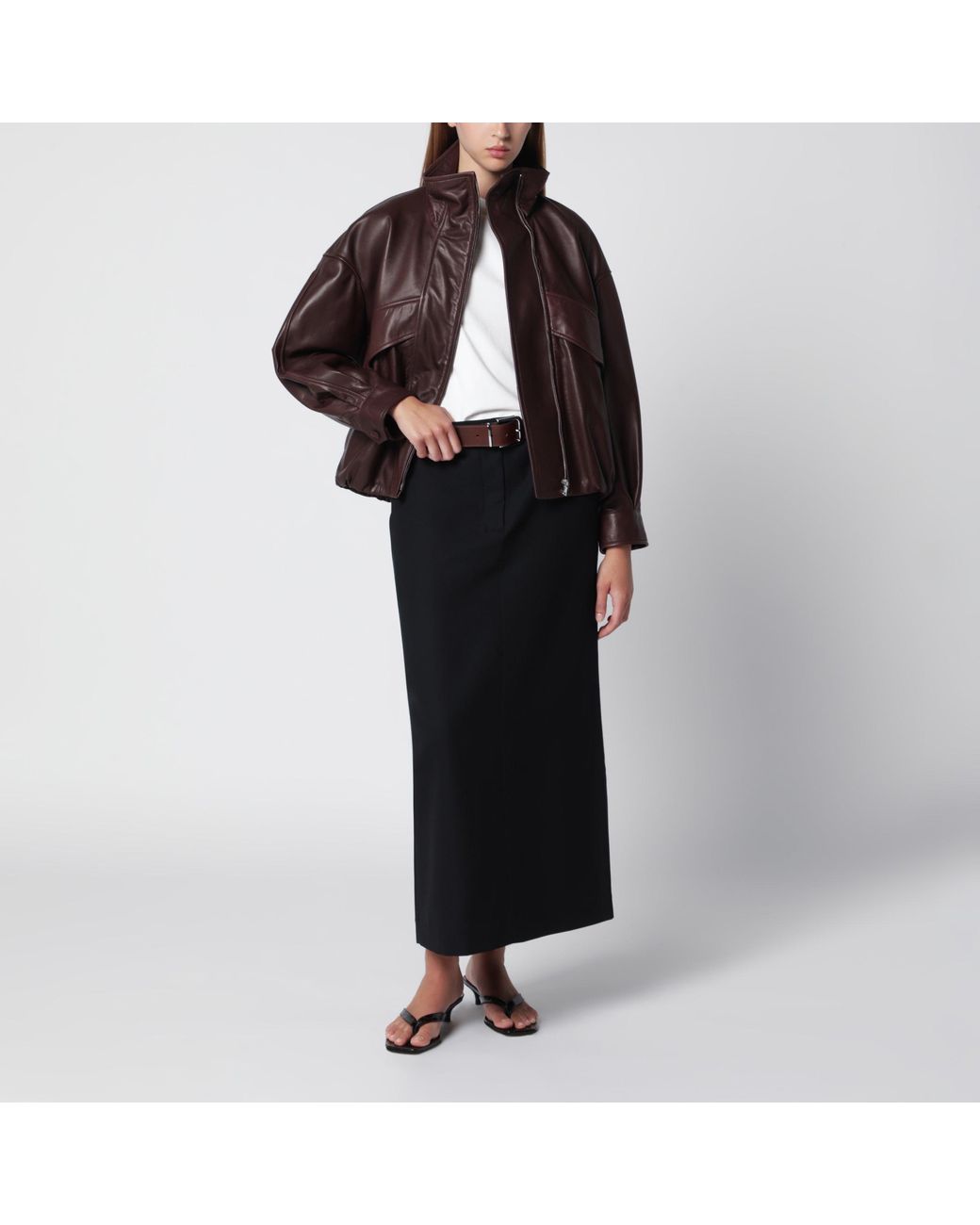 Nour Hammour Brown Roland Ebony Leather Bomber Jacket