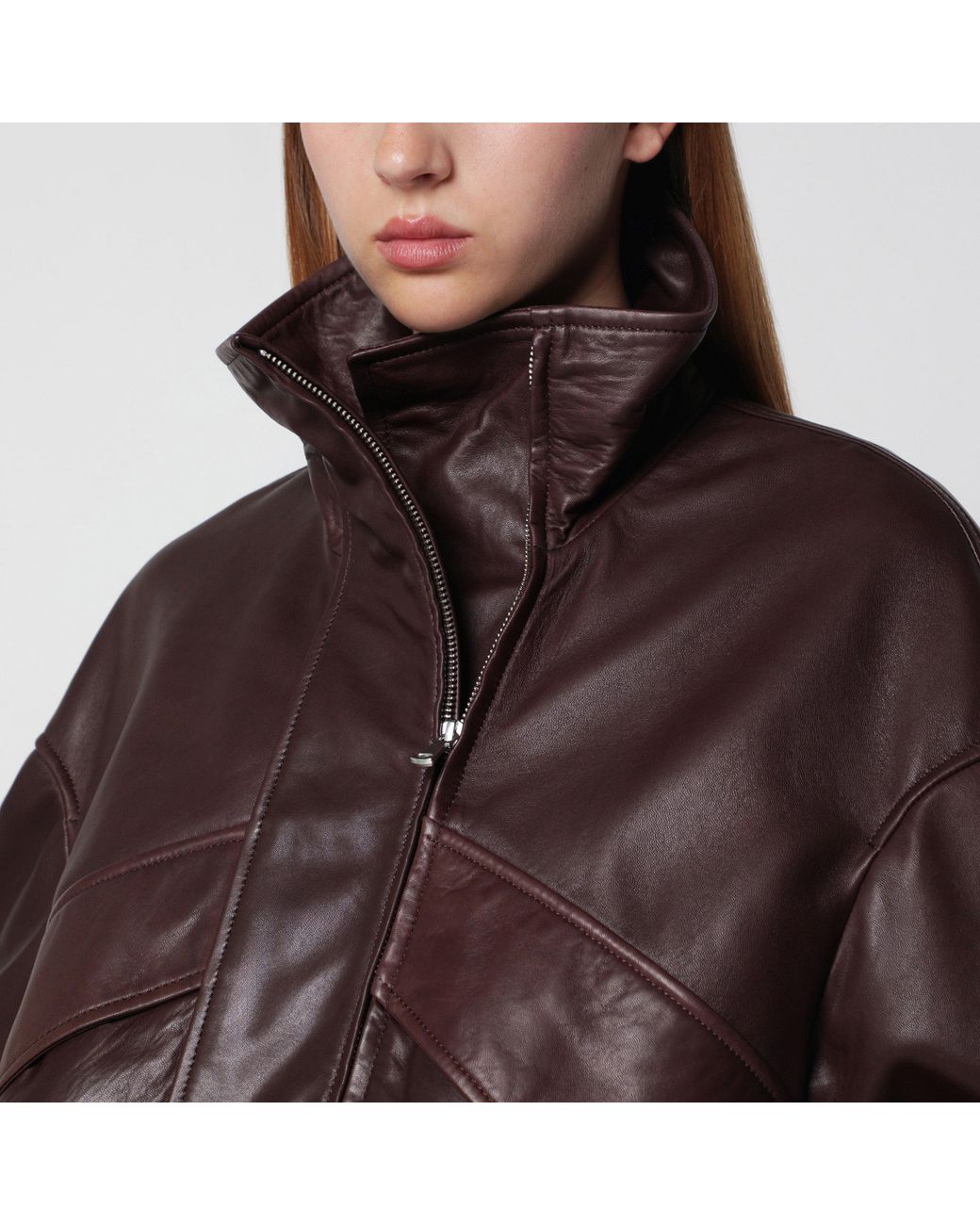 Nour Hammour Brown Roland Ebony Leather Bomber Jacket