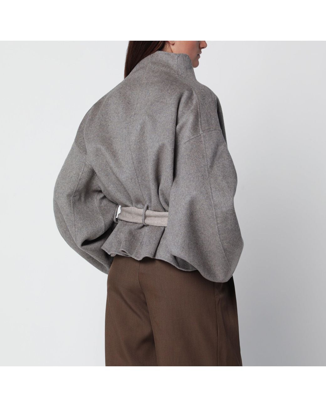 Frankie Shop Gray Onelle Short Wool-Blend Coat