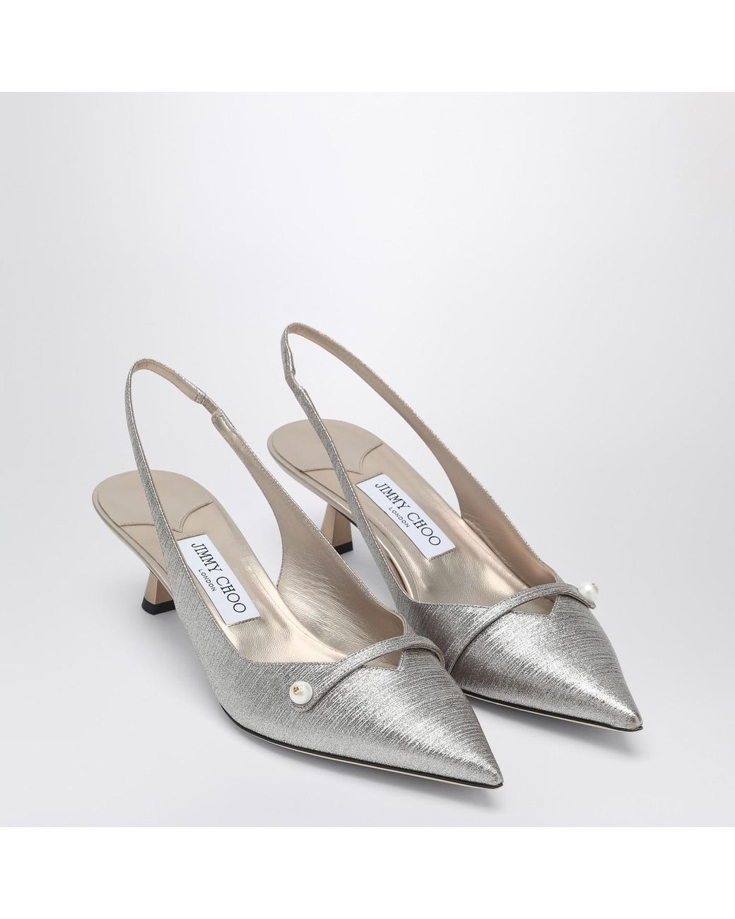 正規店買付【JIMMY CHOO】slingback Amita 45 silver JIMMY CHOO Amita 45 metallic leather point-toe slingback