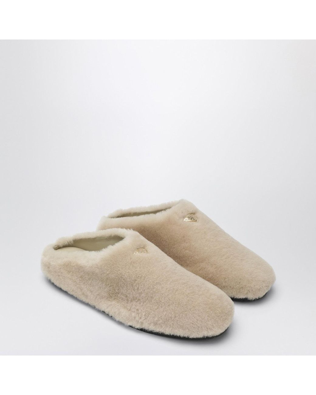 Prada Natural Light Shearling Clogs