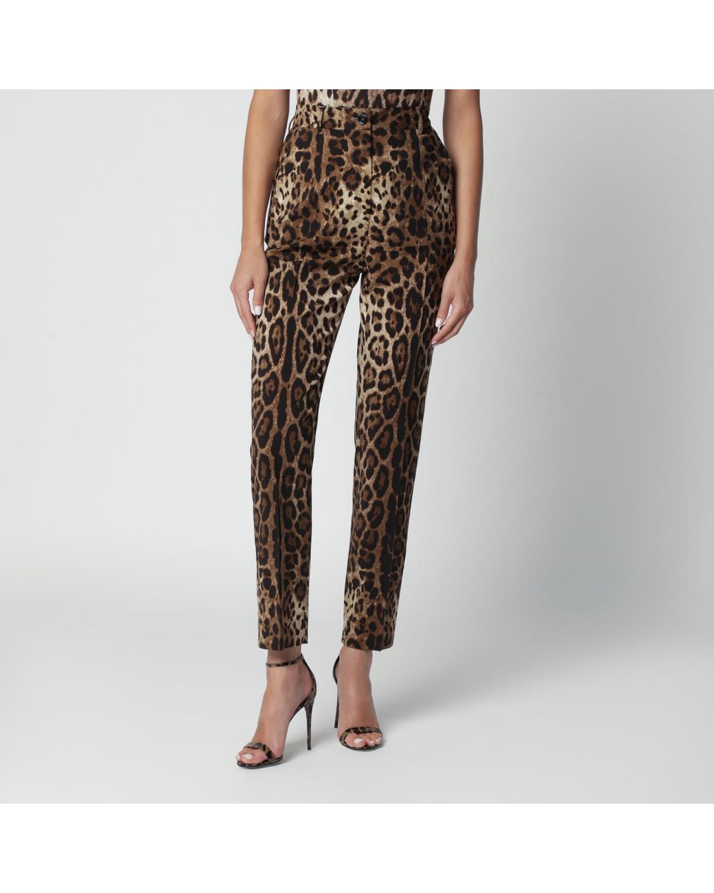 Dolce & Gabbana Brown Leopard-Print Stretch Wool Canvas Pants