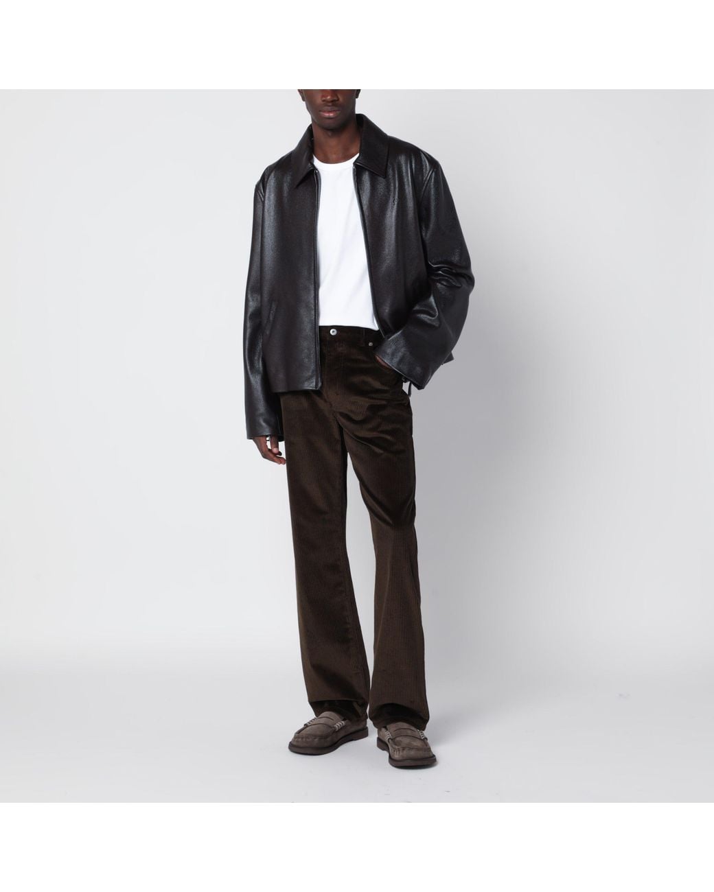 Loewe Black Dark Deerskin Zip-Up Jacket for men