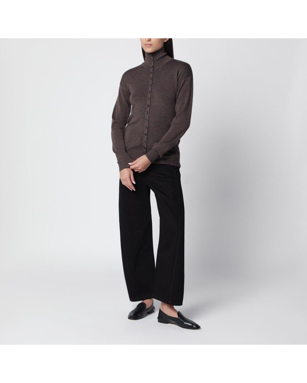 Lemaire Gray Wool Ecorce-Colored Button-Up Top