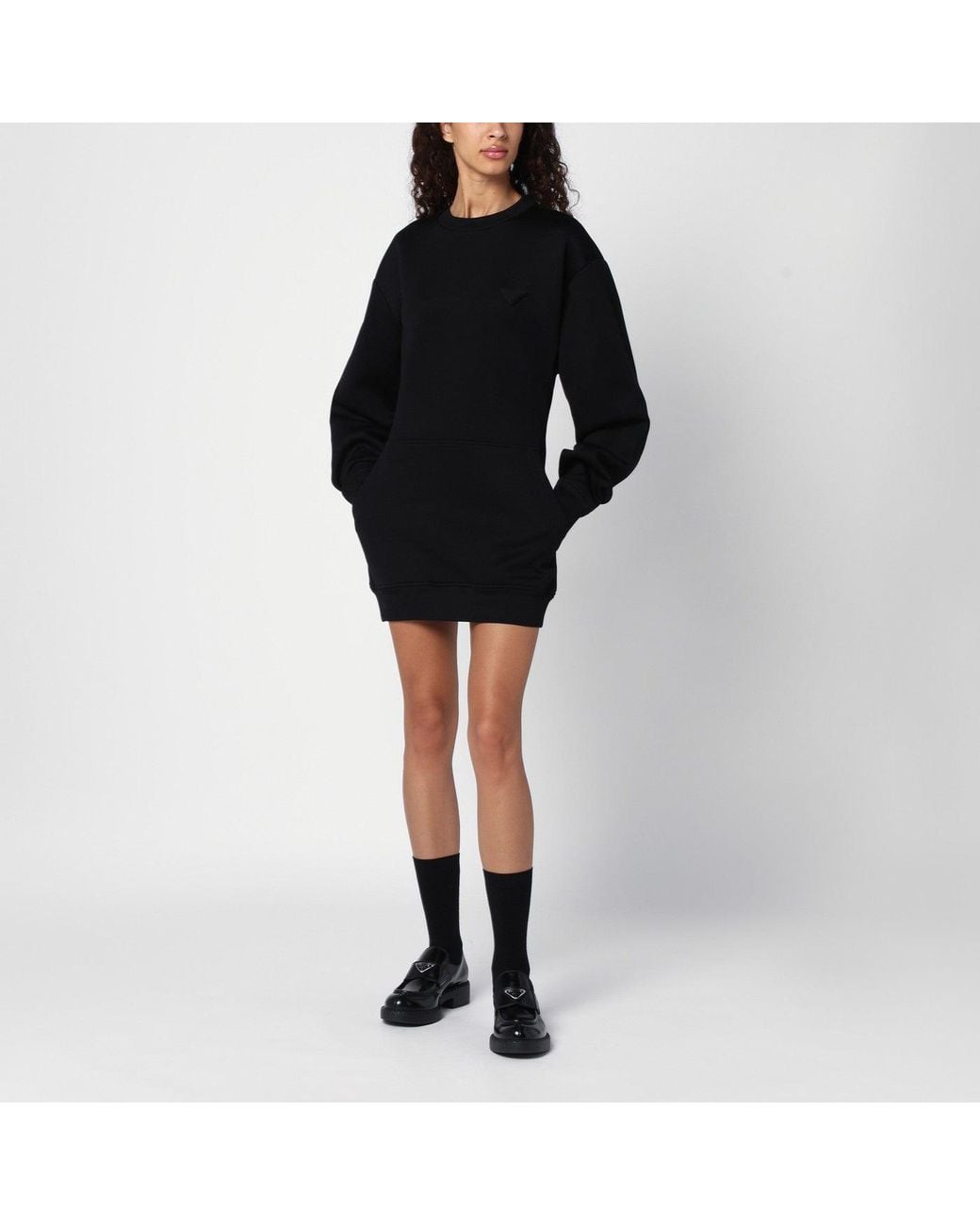 Prada Black Short Plush Dress With Logo Triangle